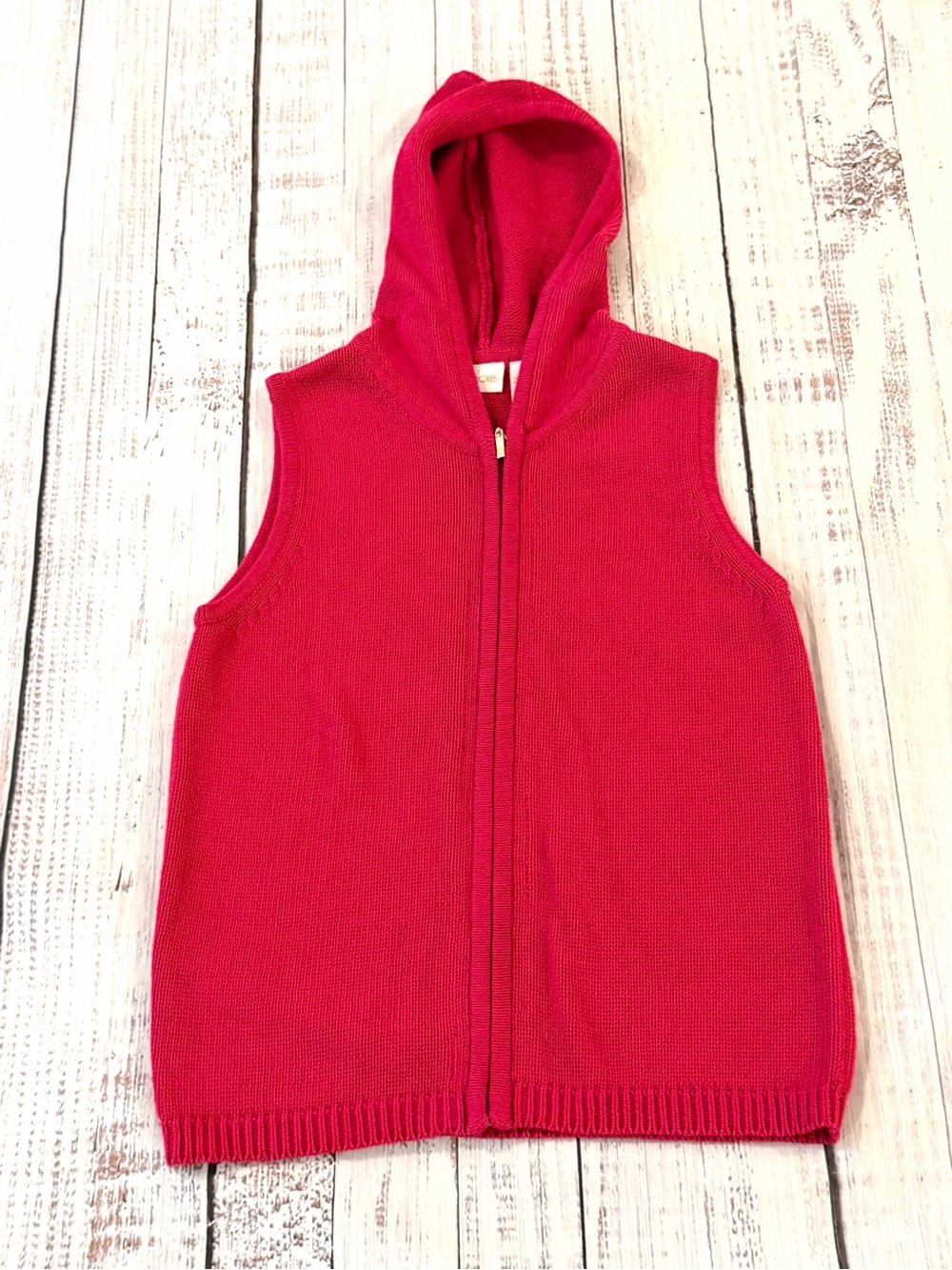 Vintage 90s Cherokee Pink Knit Hooded Sweater Vest Made In Japan Full Zip